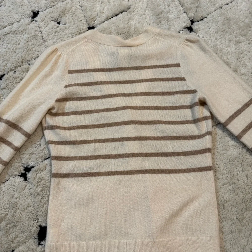 Nordstrom 100% Cashmere Striped Cream and Brown Cardigan - Picture 4 of 4